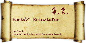 Hankó Krisztofer névjegykártya